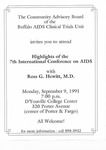 Flyer for Highlights of the 7th International Conference on AIDS by The Community Advisory Board of the Buffalo AIDS Clinical Trials Unit