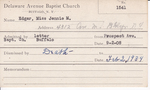 Edgar, Ms. Jennie M by Delaware Avenue Baptist Church