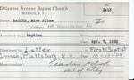 Backus, Miss. Alice by Delaware Avenue Baptist Church
