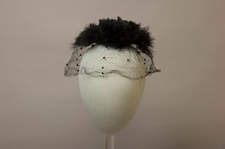 Black Net Headpiece with Feathers