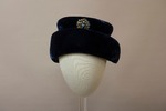 Blue Velvet Hat with Gold Pin