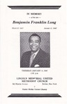 1987-01-15; Pamphlets; In Memory of the late Benjamin Franklin Long by Lincoln Memorial United Methodist Church