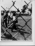 Lois Gibbs Behind Chain Link Fence With Group Of Men by Robert Bukaty