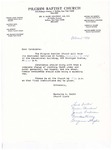 1984-11-04; Letter; Baptismal Services by Pilgrim Missionary Baptist Church